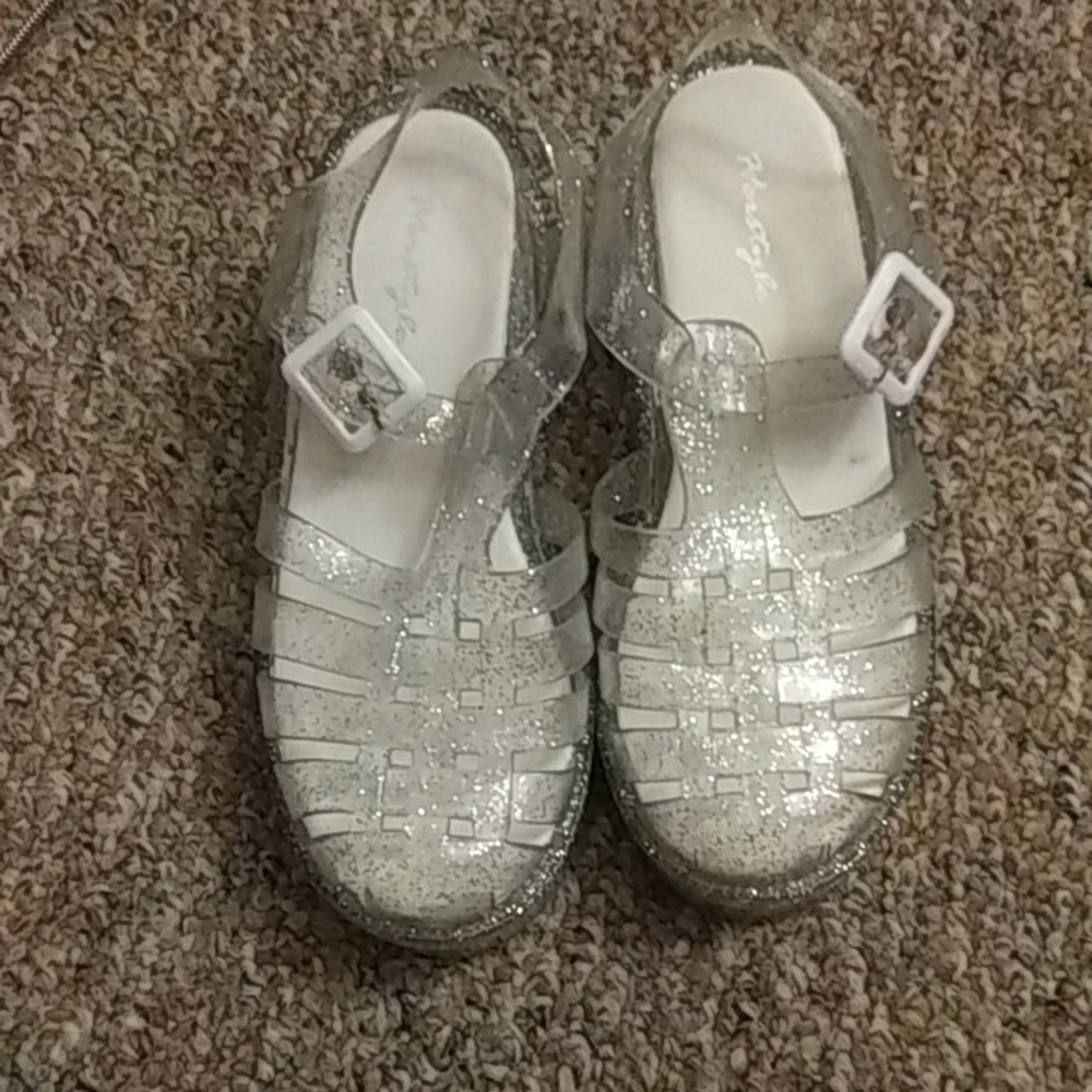 Glittery clear platforms